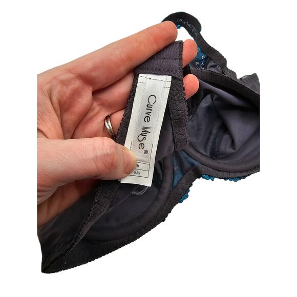 Curve Muse Womens Sz 38B Unlined T Shirt Bra Black Blue Lace Trim Sexy - Picture 4 of 5